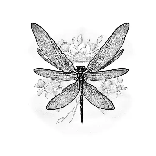 dragonfly flowers tattoo design idea
