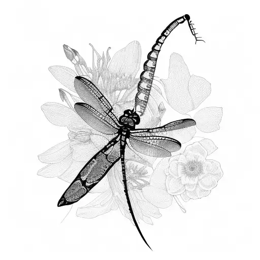 dragonfly with flowers tattoo design idea