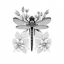 dragonfly with flowers tattoo design idea