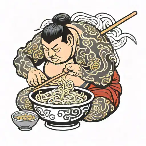 sumo wrestler eating noodles tattoo design idea