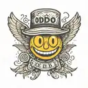 Smiley face with a bucket hat and wings that says oddo in it and "high on life" around   tattoo design idea