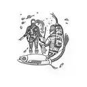 a scuba diver and a free diver diving together tattoo design idea