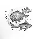 a scuba diver and a free diver diving together tattoo design idea