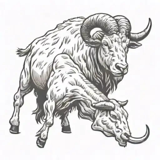 bull vs goat head tattoo design idea