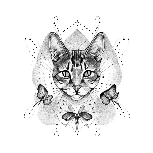 one half butterfly one half cat tattoo design idea