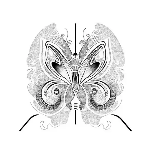 one side butterfly one side cat tattoo design idea