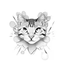 one half butterfly one half cat tattoo design idea