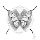 one half butterfly one half cat tattoo design idea