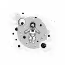 astronaut floating through space surrounded by planets with flowers bursting out  tattoo design idea