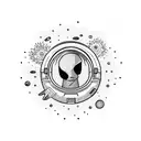 astronaut floating through space surrounded by planets with flowers bursting out  tattoo design idea