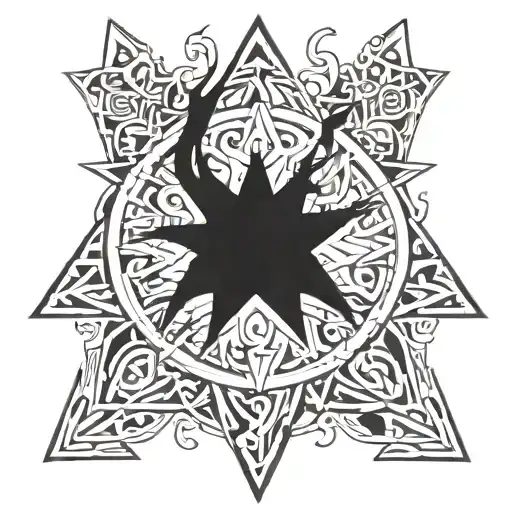 Incorporate the symbol of Сварог (Slavic god of fire and blacksmithing) with a star motif tattoo design idea