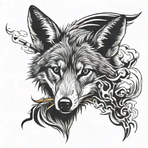 coyote smoking a cigarate  tattoo design idea