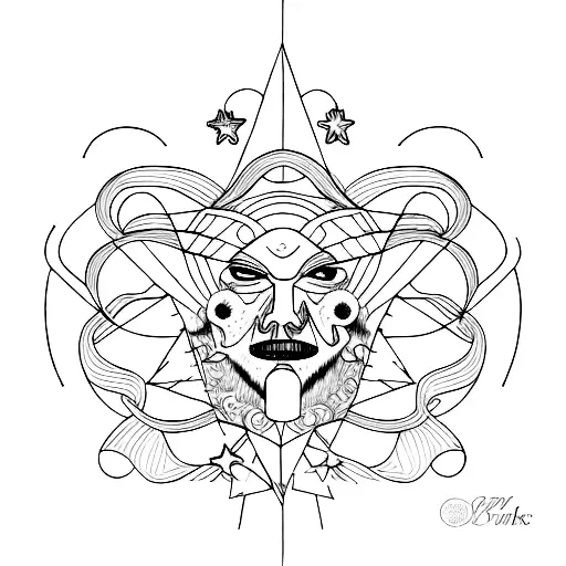 A surrealistic portrait of Patrick Estrela in dotwork style tattoo design idea