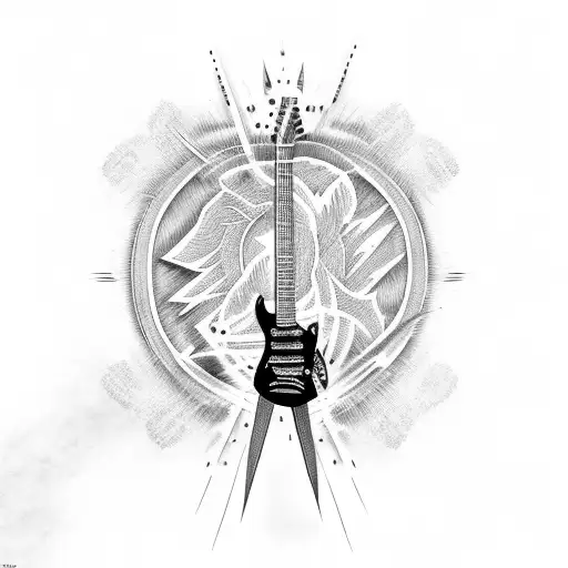 electric guitar with flames tattoo design idea