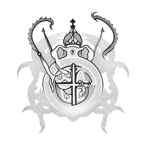 A blackwork tattoo of a religious icon with Sao Jorge and a dragon intertwined tattoo design idea