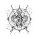 A dotwork tattoo showcasing a celestial scene with Sao Jorge and a dragon, representing the battle between good and evil tattoo design idea