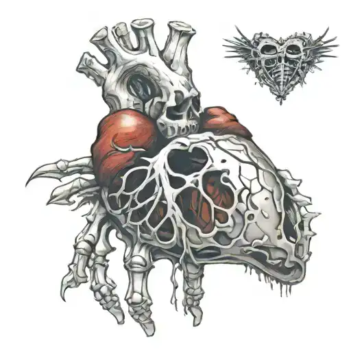 skeletom fingers ripping open a human heart and the inside of the heart is frozen  tattoo design idea