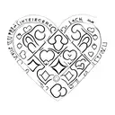 A minimalist tattoo of a heart-shaped puzzle piece with the names Karolina and Leon inside, symbolizing the client's children completing their family tattoo design idea