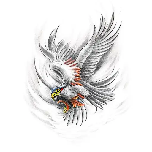 Phoenix and a hawk and rainstorm tattoo design idea