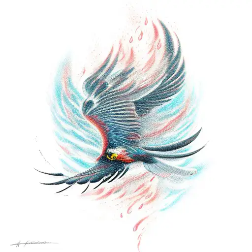 Phoenix and a hawk and rainstorm tattoo design idea