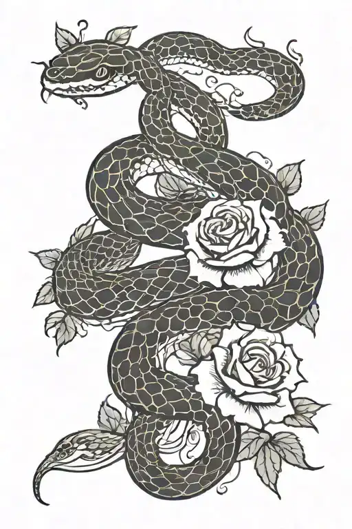 snake and rose tattoo design idea