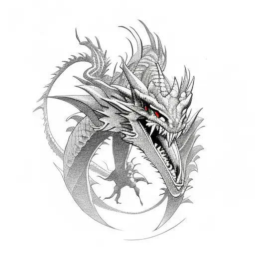 guerrero, dragon en el fondo  tattoo design idea
