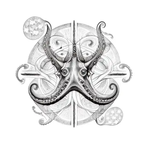 Celestial Gemini constellation with an octopus intertwined tattoo design idea