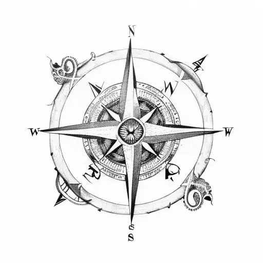 A compass rose with Gemini symbols and octopus tentacles tattoo design idea