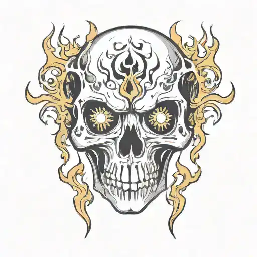 skull with flames coming out eyes  tattoo design idea