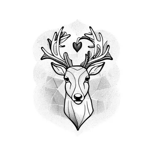 heart with deer horn  tattoo design idea