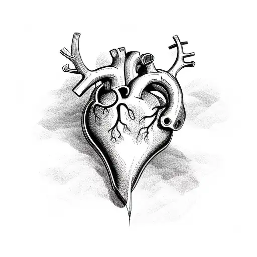 human heart with deer horn tattoo design idea