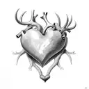 human heart with deer horn tattoo design idea