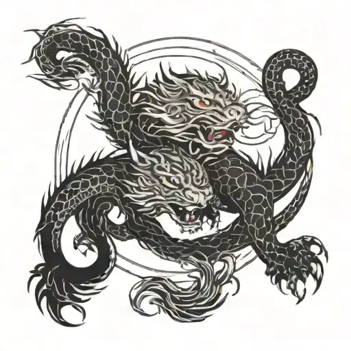 Dragon and tiger with sun tattoo design idea