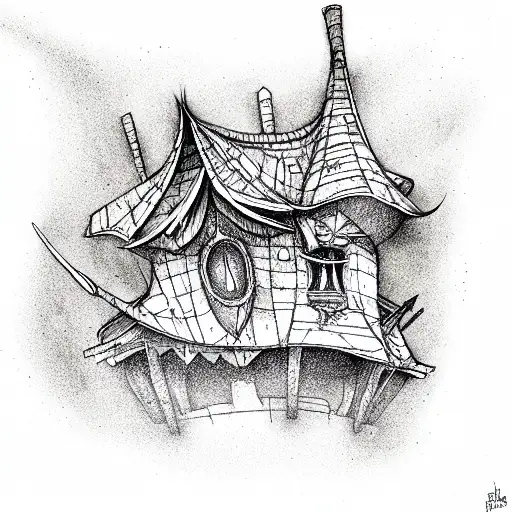 baba yaga house  tattoo design idea