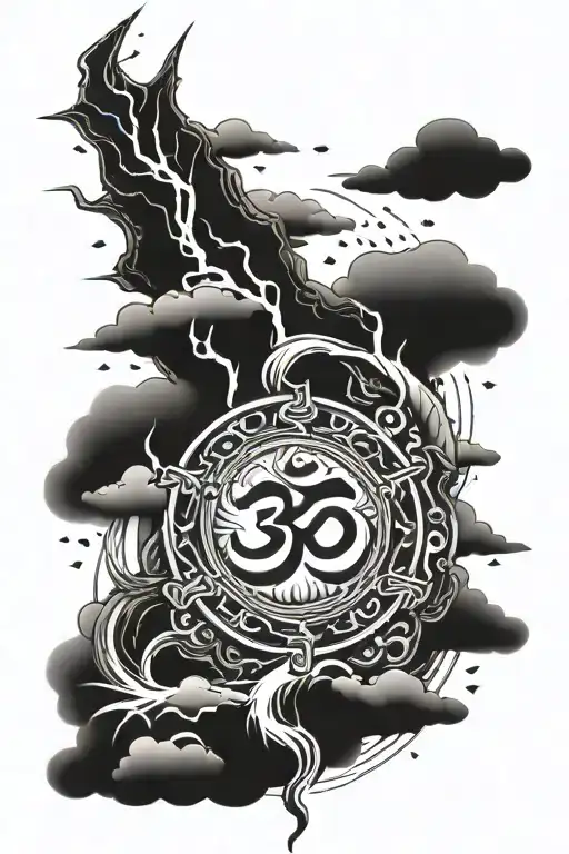 om and thunder storm tattoo design idea