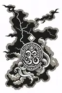 om and thunder storm tattoo design idea