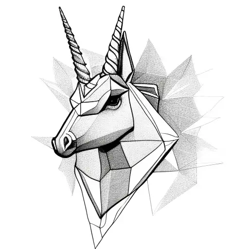 origami unicorn made with a single line tattoo design idea
