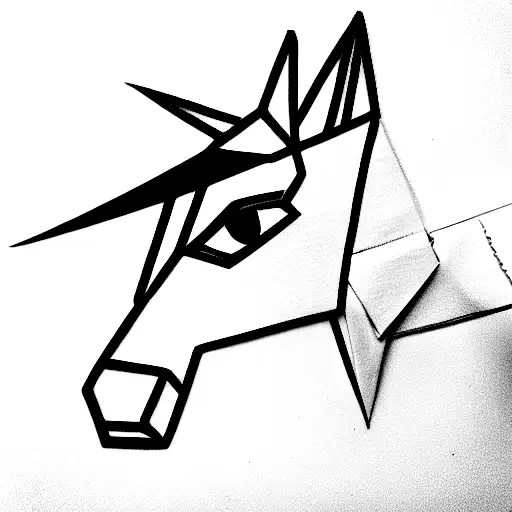 full body origami unicorn made with a single line tattoo design idea