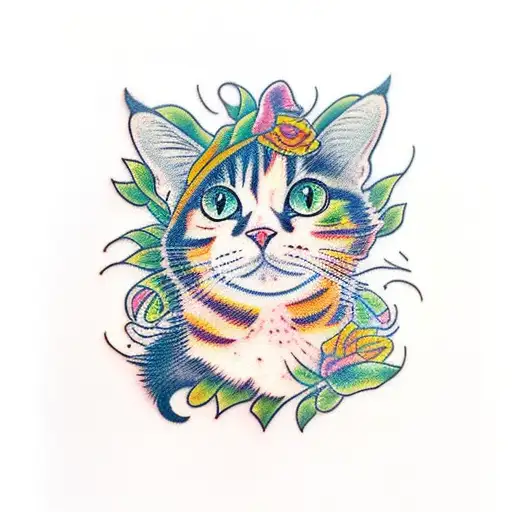 calico cat tattoo design idea