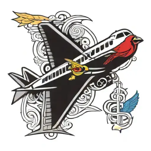 airplane & music & St. Louis Cardinals logo intertwined tattoo design idea