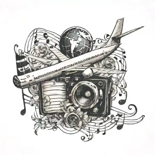 music notes & airplane & IT themed tattoo tattoo design idea