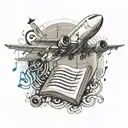 music notes & airplane & IT themed tattoo tattoo design idea