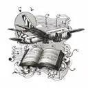 music notes & airplane & IT themed tattoo tattoo design idea