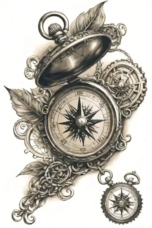 Compass and pocket watch tattoo design idea