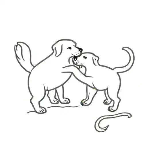 A minimalist tattoo design of a dog and otter holding hands, symbolizing companionship and friendship tattoo design idea