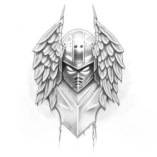 angel armor on arm tattoo design idea