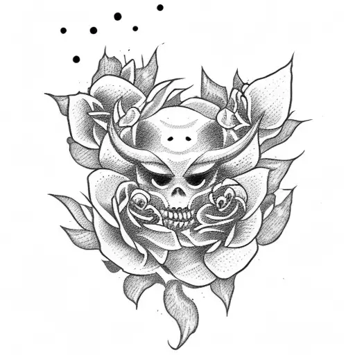 demon and roses tattoo design idea