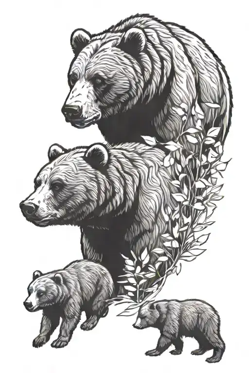 family of 2 adult bears and 2 bear cubs  tattoo design idea