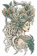 Hera with peacock feathers falling tattoo design idea