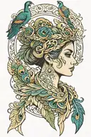 Hera with peacock feathers falling tattoo design idea